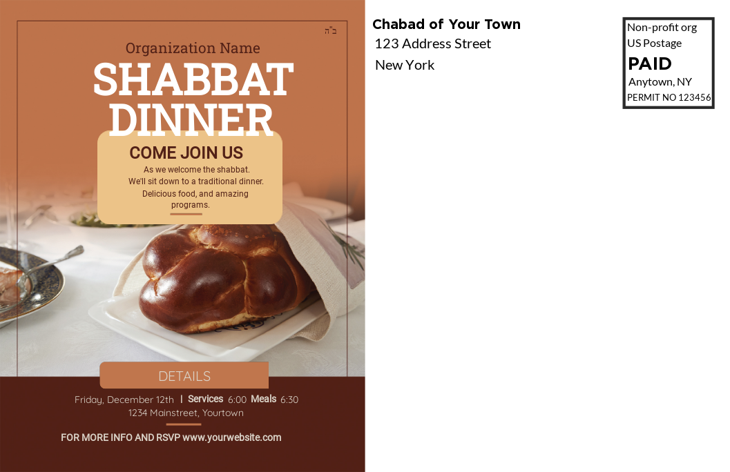 Community Shabbat Dinner Light Postcard Back
