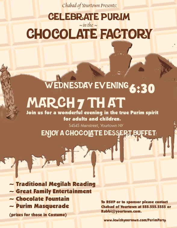 Purim In The Chocolate Factory Flyer