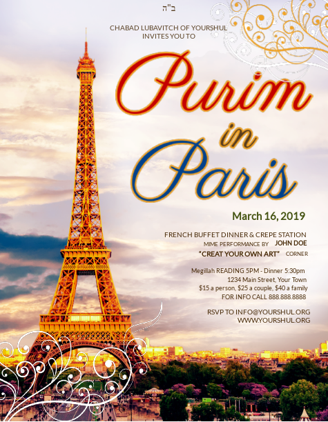 Purim in Paris Flyer